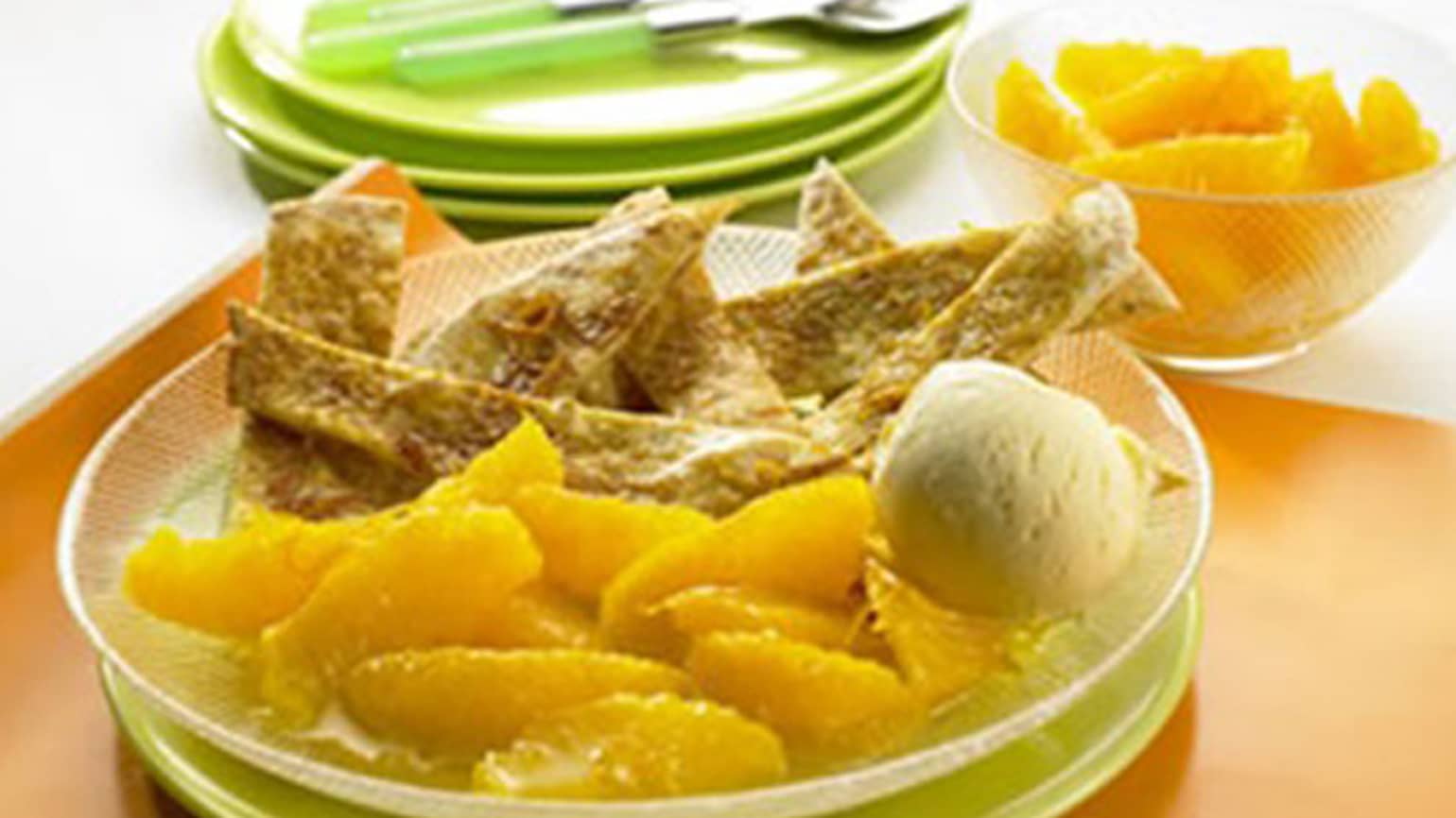 Arance Caramellate Con Striscette Di Tortillas Alla Cannella, Cotte Al Forno